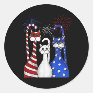 Red White Blue Cats Usa Vlag Vuurwerk 4 juli Ronde Sticker