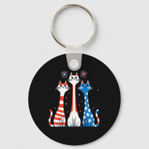 Red White Blue Cats Usa Vlag Vuurwerk 4 juli Sleutelhanger
