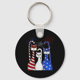 Red White Blue Cats Usa Vlag Vuurwerk 4 juli Sleutelhanger