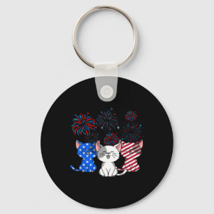 Red White Blue Cats Usa Vlag Vuurwerk 4 juli Sleutelhanger