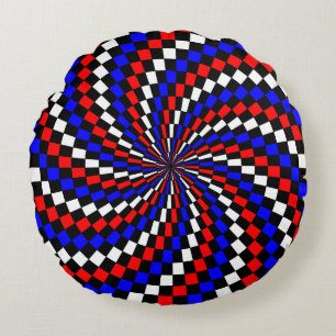 Red White Blue Checker Spiral door Kenneth Yoncich Rond Kussen