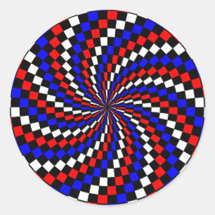 Red White Blue Checker Spiral door Kenneth Yoncich Ronde Sticker