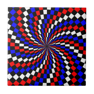 Red White Blue Checker Spiral door Kenneth Yoncich Tegeltje