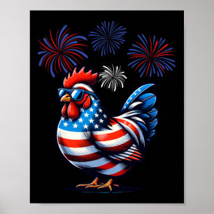Red White Blue Chicken Boerderij Animal Patriotic Poster