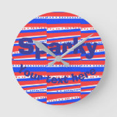 Red White Blue Circles Stripes  Ronde Klok (Voorkant)