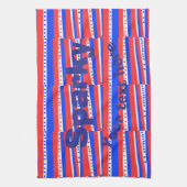 Red White Blue Circles Stripes Theedoek (Verticaal)
