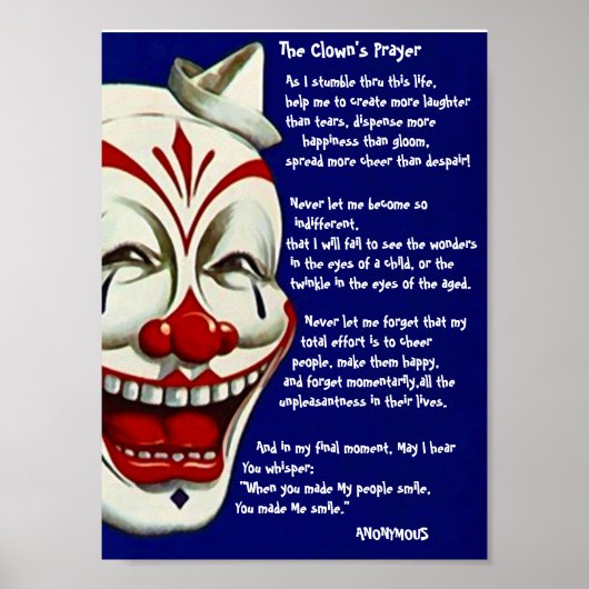 RED, WHITE & BLUE CLOWN POSTER met CLOWN PRAYER (Voorkant)