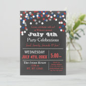 Red White Blue Confetti Juli 4e partijuitnodiging Kaart (Staand voorkant)