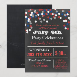Red White Blue Confetti Juli 4e partijuitnodiging Kaart