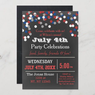 Red White Blue Confetti Juli 4e partijuitnodiging Kaart
