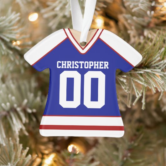 Red/White/Blue Custom Hockey Jersey Ornament (Boom)