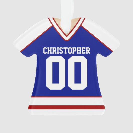 Red/White/Blue Custom Hockey Jersey Ornament (voorkant)