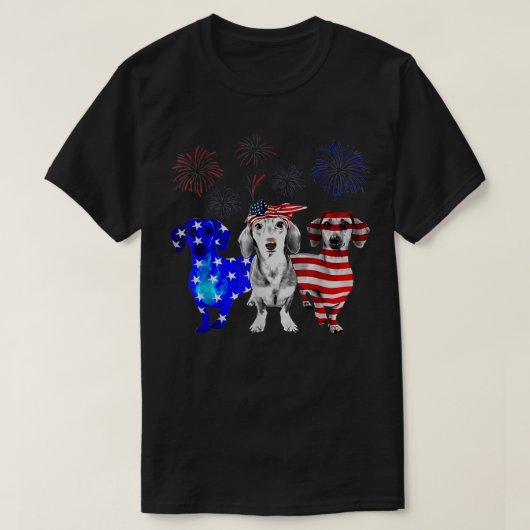 Red White Blue Dachshund USA Flag Firework 4th Of T-shirt (Design voorkant)