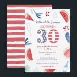 Red White Blue Drinken Party voor 30th Birthday Kaart<br><div class="desc">De vlag van de Verenigde Staten van Amerika,  thema 30e Birthday-uitnodiging,  is ontworpen voor een volwassen Pool of drink-partij,  met name rond een nationale feestdag.</div>
