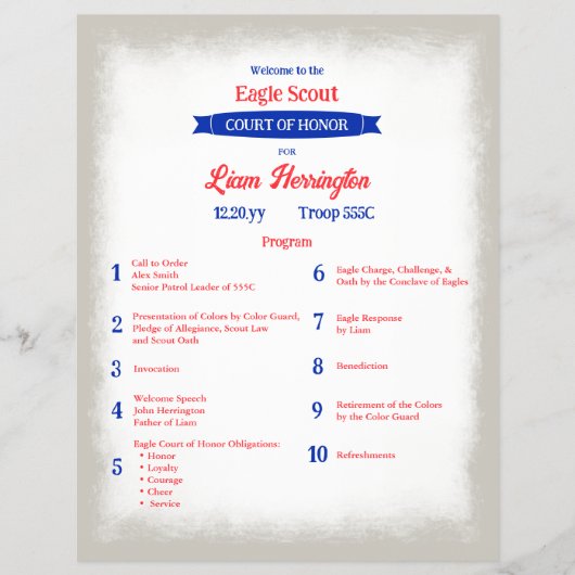Red, White, Blue Eagle Court of Honor Program Flyer (Voorkant)