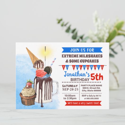 Red white blue Extreme milkshake icecream verjaard Kaart (Staand voorkant)