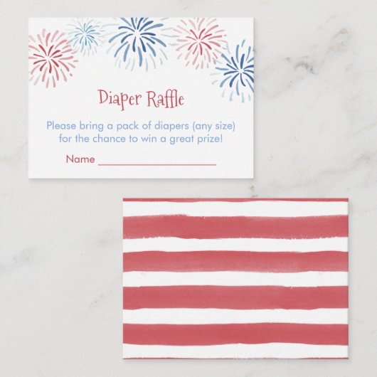 Red White Blue Fireworks Diaper Raffle Baby shower Informatiekaartje (Voorkant / Achterkant)
