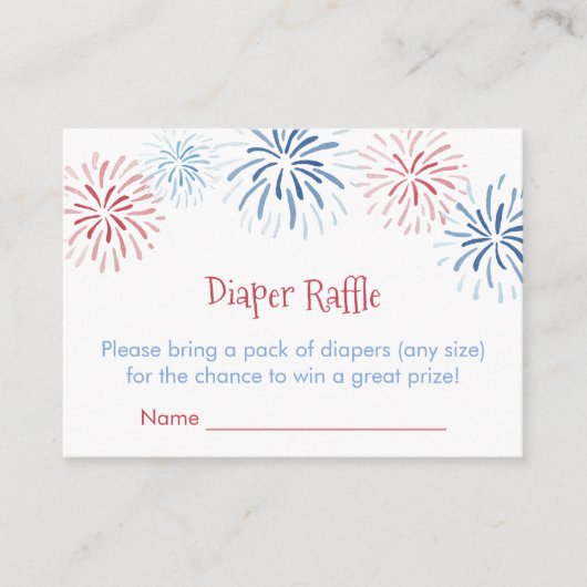 Red White Blue Fireworks Diaper Raffle Baby shower Informatiekaartje (Voorkant)