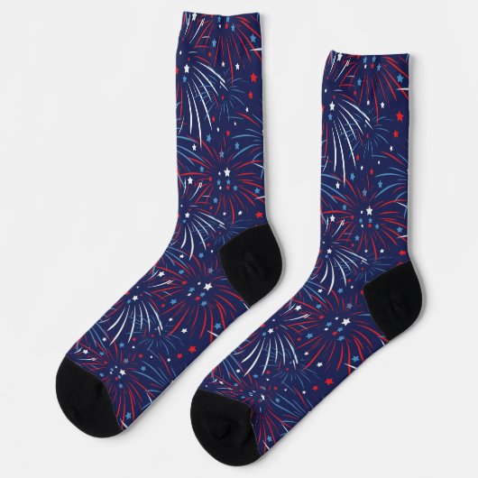 Red White Blue Fireworks Stars Design Socks Sokken (Links)