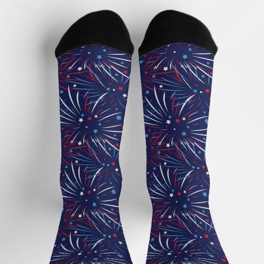 Red White Blue Fireworks Stars Design Socks Sokken (Top)