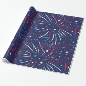 Red White Blue Fireworks-sterren Cadeaupapier (Uitgerold)