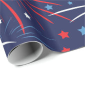 Red White Blue Fireworks-sterren Cadeaupapier (Rol Hoek)