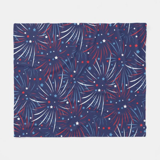 Red White Blue Fireworks-sterren Fleece Deken (Voorkant (Horizontaal))
