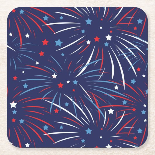Red White Blue Fireworks-sterren Kartonnen Onderzetters (Voorkant)
