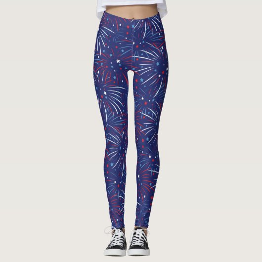 Red White Blue Fireworks-sterren Leggings (Voorkant)