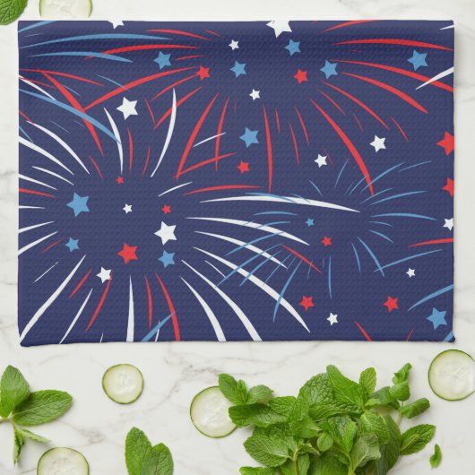 Red White Blue Fireworks-sterren Theedoek (Gevouwen)