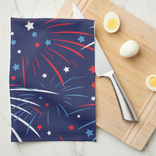 Red White Blue Fireworks-sterren Theedoek (Quarter Fold)
