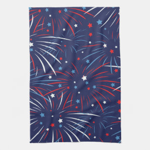 Red White Blue Fireworks-sterren Theedoek