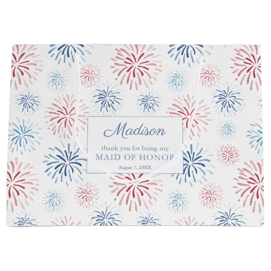 Red White Blue Fireworks Wedding Party Bedankt Groot Cadeauzakje (Voorkant)