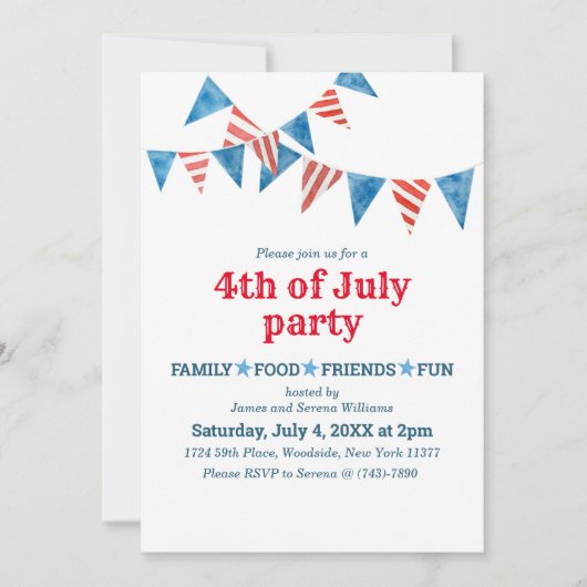 Red White Blue Flags 4th of Juli Party Invitation Kaart (Voorkant)