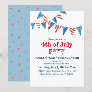 Red White Blue Flags 4th of Juli Party Invitation Kaart