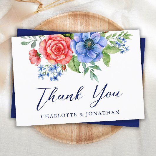 Red White Blue Floral 4 juli Patriotic Wedding Bedankkaart