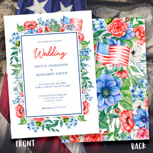 Red White Blue Floral 4 juli Patriotic Wedding Kaart