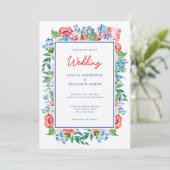 Red White Blue Floral 4 juli Patriotic Wedding Kaart (Staand voorkant)