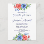 Red White Blue Floral 4 juli Patriotic Wedding Uitnodiging Briefkaart (Voorkant)