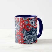 Red White & Blue Floral Paisley Bohemian Boho Mok (Voorkant rechts)