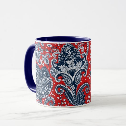 Red White & Blue Floral Paisley Bohemian Boho Mok (Voorkant links)