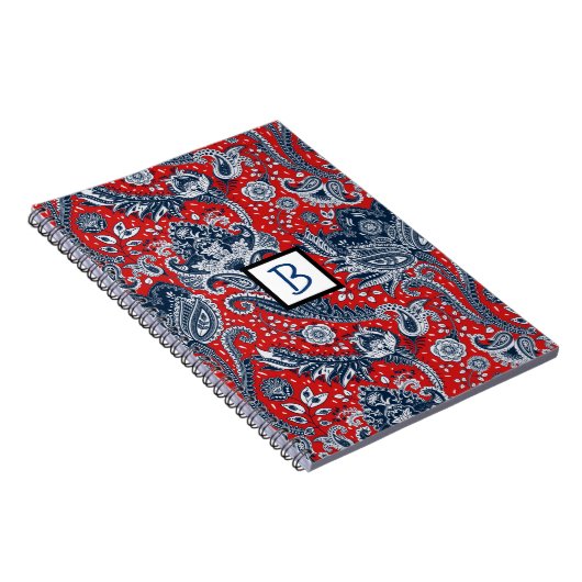 Red White & Blue Floral Paisley Bohemian Boho Notitieboek (Rechterzijde)