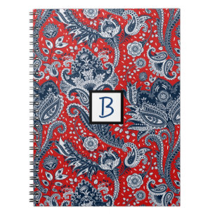 Red White & Blue Floral Paisley Bohemian Boho Notitieboek