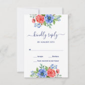 Red White Blue Floral Patriotic Wedding RSVP Kaartje (Voorkant)