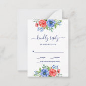 Red White Blue Floral Patriotic Wedding RSVP Notitiekaartje (Voorkant)