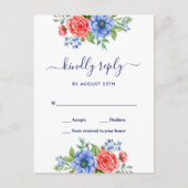 Red White Blue Floral Patriotic Wedding RSVP Uitnodiging Briefkaart (Voorkant)