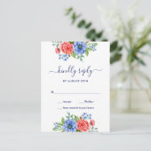 Red White Blue Floral Patriotic Wedding RSVP Uitnodiging Briefkaart (Staand voorkant)