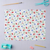 Red White Blue Floral Pattern Elegant Wildbloemen Tissuepapier (Craft)