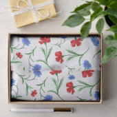Red White Blue Floral Pattern Elegant Wildbloemen Tissuepapier (Geschenk)