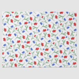 Red White Blue Floral Pattern Elegant Wildbloemen Tissuepapier